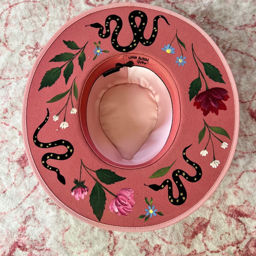 Luna Bloom Custom Hand Painted Olive & Pique Wide Brim Hat